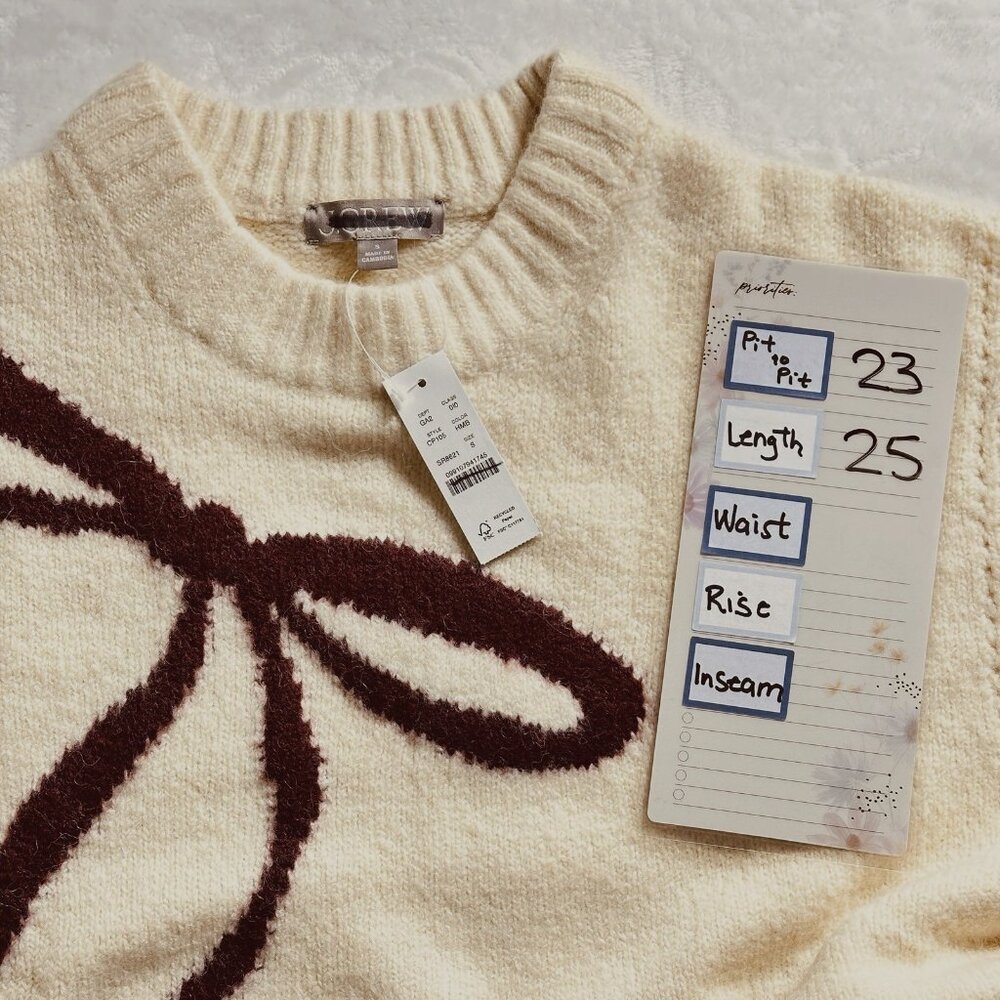 J.Crew Womens Relaxed Bow Print Crewneck Pullover Small Cream Knit Coquette NWT - Picture 11 of 14